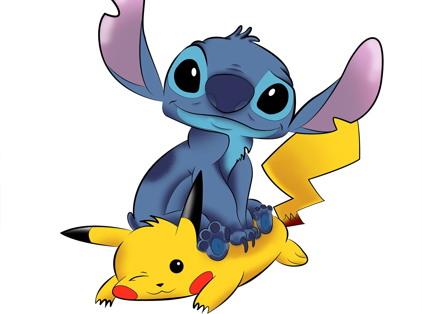 Desenho Manual e Digital Stitch e Pikachu